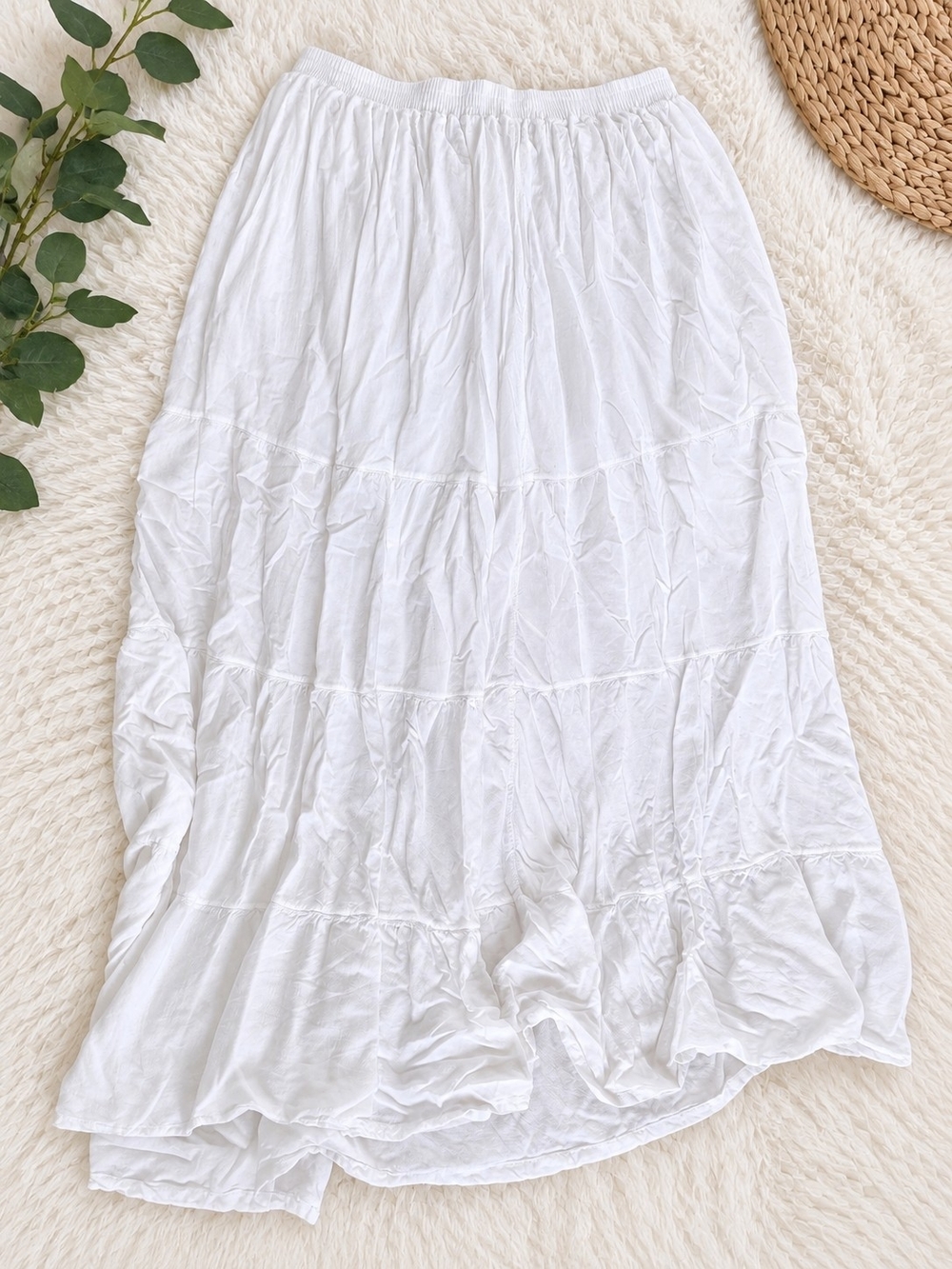 Beachmatik White Tiered Boho Maxi Skirt – Size 22